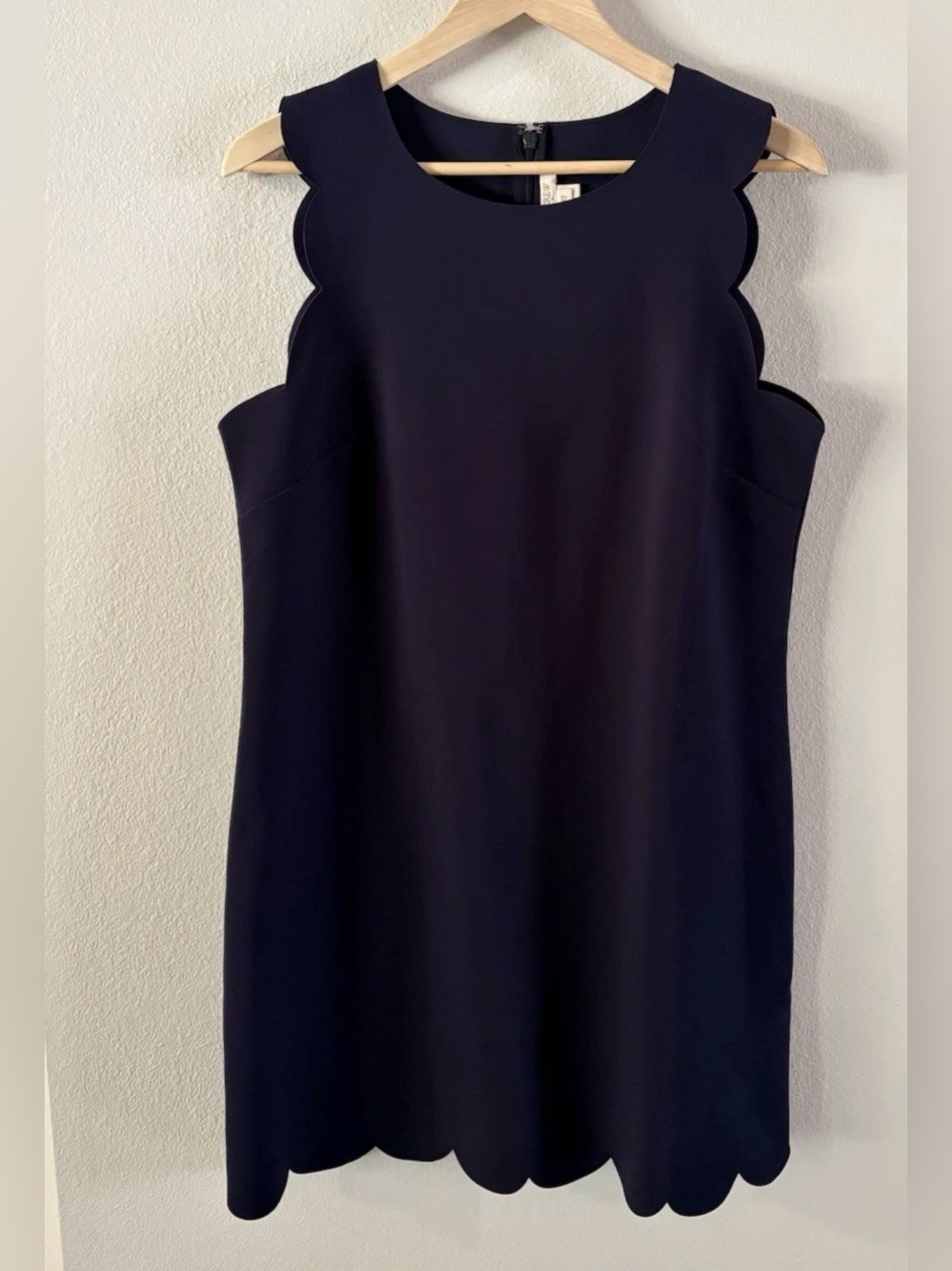 J. Crew Navy Scalloped Sheath Midi Dress